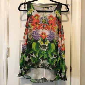 J. Lo brightly colored tropical floral hi-lo fully lined tank top (S)